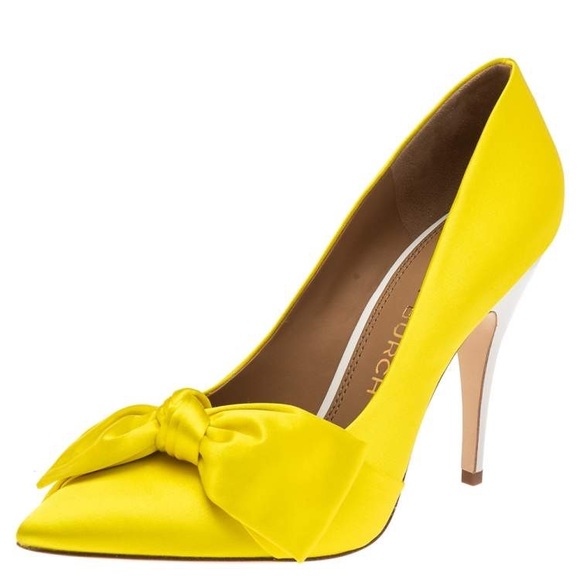 Tory Burch Shoes - WORN ONCE Tory Burch Satin 110mm Bow Pump Heels in Acidic Yellow Sz 8 Sexy
